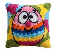 WallustrioaW point noué kit de taie d'oreiller à crochet,Œufs de Pâques de dessins animés 17x17in Kit Coussin au Point Noué pour la Décoration D'oreillers et de Coussins