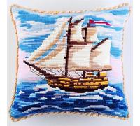 WallustrioaW point noué kit de taie d'oreiller à crochet,Voilier vintage,Kit Coussin au Point Noué pour la Décoration D'oreillers et de Coussins,43x43cm