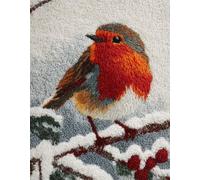 WallustrioaW Scène de forêt enneigée Tapis Kit Crochet Debutant,Rouge-gorge sur une branche,Kits De Tapis Au Crochet Pour Adultes,Latch Hook Rug Making,Décoration D'Intérieur,55x75cm