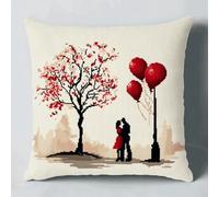 WallustrioaW scène romantique Kit de broderie au point de croix Coussin,Ballons d'amour,Point de Croix Kit Complet Adulte DIY Ensemble de Broderie pour Adultes Point de Croix 45x45cm