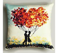 WallustrioaW scène romantique Kit de Coussin à Broder au Point de Croix,Ballons d'amour,Kit de broderie au point de croix estampillé,DIY de Coussin à Broder 45x45cm