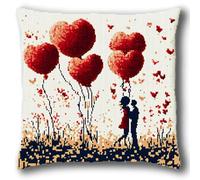 WallustrioaW scène romantique Kit de coussin au point de croix,Ballons d'amour,Kit de point de croix,toile de tapisserie imprimée pour une décoration créative de la maison 45x45cm