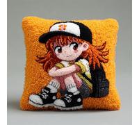 WallustrioaW Style animé Kit de Coussin avec Crochet à Loquet,Jolie fille,Point Noué Kit de Création de Housse de Taie d'oreiller à Crocher pour La Décoration De La Maison,43x43cm
