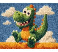 WallustrioaW Tapis Point Noué À Faire,Animaux de dessin animé,mignon petit dinosaure vert,Kits De Fabrication De Tapis À Faire Soi-Même Pour Débutants Et Adultes,Décoration De La Maison,55x75cm