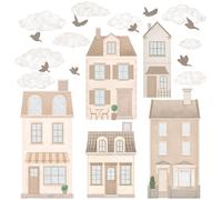 Wally Fox - Sticker Mural Chambre d'enfant - Tatouage Mural Chambre de bébé - Non Toxique, Puissant - Set 22 pièces, chalets, Maisons de Ville, Maison de Ville Parisienne - Marron, Beige