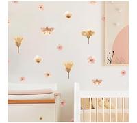 Wally Fox - Sticker mural chambre d'enfant - Tatouage mural chambre de bébé - Non toxique, sûr, puissant - 46 pièces de stickers, fleurs boho, papillons - rose, marron, poudré, beige