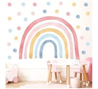 Wally Fox - Sticker mural pour chambre d'enfant - Décoration murale pour chambre d'enfant fille - Décoration murale à pois, cercles - Rose et bleu arc-en-ciel M + 50 pièces à pois