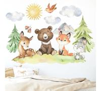 Wally Fox Stickers muraux animaux de la forêt - Non-toxique, sûr, de haute qualité, Stickers muraux, Décoration murale pour chambre d'enfant - Animaux de la forêt Vert, brun, rouge, gris XL