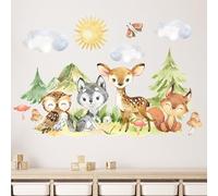 Wally Fox Stickers muraux animaux de la forêt - Non-toxique, sûr, de haute qualité, Stickers muraux, Décoration murale pour chambre d'enfant - Vert, Marron, Ore, Gris XL
