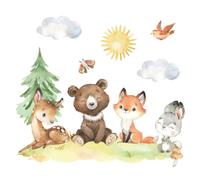 Wally Fox Stickers muraux animaux de la forêt - Non-toxique, sûr, de haute qualité, Stickers muraux, Décoration murale pour chambre d'enfant - Animaux de la forêt Vert, brun, rouge, gris L
