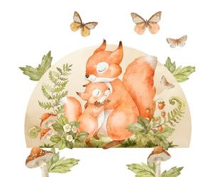 Wally Fox Stickers muraux animaux de la forêt - Non-toxique, sûr, de haute qualité, Stickers muraux, Décoration murale chambre d'enfant - Vert, Marron, Maman & Bébé - Ecureuils