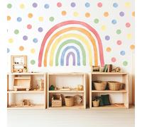 Wally Fox Stickers Muraux Enfants - Autocollants Décoratifs - Non Toxique, Sûr, de Haute Qualité - Déco Chambre Enfant - Set - Arc-en-ciel coloré classique M+60 pièces de points/pois