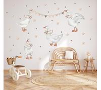 Wally Fox Stickers Muraux Enfants - Autocollants Décoratifs - Non Toxique, Sûr, de Haute Qualité - Déco Chambre Enfant - Set - Oies, Étoiles, Boho - Marron, Blanc, Beige - 62,5x130cm
