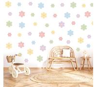 Wally Fox Stickers Muraux Enfants Fleurs- Autocollants Décoratifs - Non Toxique, Sûr, de Haute Qualité - Déco Chambre Enfant - Pâquerette - Couleurs pastel, bleu, rose, jaune, violet, vert - 48pcs