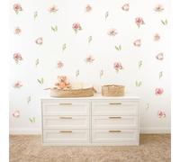 Wally Fox Stickers Muraux Enfants Fleurs- Autocollants Décoratifs - Non Toxique, Sûr, de Haute Qualité - Déco Chambre Enfant - Pétunia - Rose, rose clair, feuilles, beignet - 50pcs
