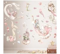 Wally Fox - Stickers Muraux pour Chambre d’Enfant - Décalcomanie Murale pour Chambre de Bébé - Décoration Murale pour Chambre de Fille - 57 Autocollants - Bleu, Rose, Violet, Gris, Sirènes XL