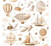 Wally Fox - Stickers Muraux pour Décoration de Chambre d’Enfant - Décalcomanie pour Chambre de Bébé - Décoration pour Chambre de Fille - 62 Autocollants - Ballons, Animaux, Étoiles, Nuages - Marron