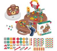 Walmeck 204 PCS Creative Playing Toolbox, Boîte à Outils de Réparation des Enfants avec Kits de Vis de Forage électrique, Puzzle Toy Combine L'éducation et Les Loisirs (Brun)