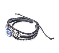 Walmeck Bracelet Blue Evil's Eye Idée Cadeau Unique pour Petit Ami pour Voyage et Musique, Alliage, Cuir, Perles de Verre