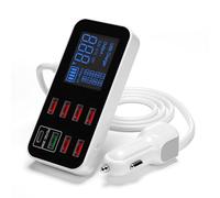 Walmeck Chargeur de Voiture Multi-USB, Chargeur de Voiture Rapide à 8 Ports avec écran LCD, Cordon d'alimentation étendu, Charge Rapide à Basse Température, Universel pour Grandes et