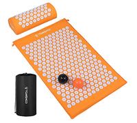Walmeck Ensemble Tapis D'acupression et Oreiller avec Balles de Massage, Soulagement de la Douleur sur Tout le Corps pour le Dos, Cou, les épaules, Stimule les Nerfs, Améliore (Orange-ZK,)