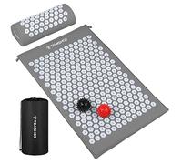 Walmeck Ensemble Tapis D'acupression et Oreiller avec Balles de Massage, Soulagement de la Douleur sur Tout le Corps pour le Dos, Cou, les épaules, Stimule les Nerfs, Améliore (Gris-ZK,)
