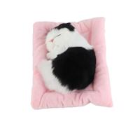 Walmeck Jouet de Poupée Chaton Endormi avec des Caractéristiques Réalistes pour la Relaxation, Décor de Vacances 7,1x6,3 Pouces (Charbon Actif Chat Noir et Blanc)
