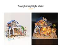 Walmeck Maison de Poupée Miniature en Bois, Kit de Bricolage, Légende Bleue avec Meubles, Lumière LED