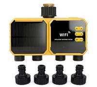 Walmeck Minuterie D'arrosage WiFi à énergie Solaire, Contrôleur D'irrigation Intelligent à 4 Zones avec Télécommande APP, Fonction de Détection de Pluie, Panneau Réglable, Système (Filetage Impérial