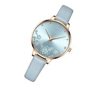 Walmeck Mouvement de Quartz Montre Analogique, Conception de Cadran Exquise, Sangle en Cuir Convient à la Peau, 5, en Arrière-plan en Acier Inoxydable, Usure Quotidienne (Bleu clair)