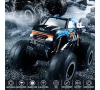 Walmeck Voiture Télécommandée Amphibie, Bateau de Voiture télécommandé 1/16 2,4 GHz, Rotation à 360 ° sur Les Terrains, Charge Rapide, Longue Durée D'utilisation, Conduite Double Face, (Bleue)