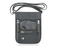 WALNEW Passport Holder Neck Pouch Travel Wallet for Women and Men, RFID Blocking Security Slim Traveling Wallet with Around Neck Lanyard Strap, Gray