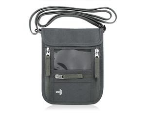 WALNEW Passport Holder Neck Pouch Travel Wallet for Women and Men, RFID Blocking Security Slim Traveling Wallet with Around Neck Lanyard Strap, Gray