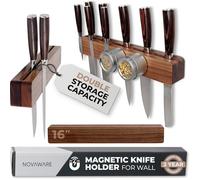 Walnut - Porte-couteaux mural magnétique de 40,6 cm avec double rangement et bois charmant - Bande magnétique pour couteaux, bande magnétique pour couteaux, bande magnétique pour couteaux de cuisine