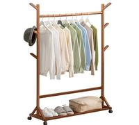 Walnut Porte-vêtements à roulettes multifonction en bambou 61 cm pour manteaux, pantalons et chapeaux Idéal pour entrée, chambre à coucher et couloir