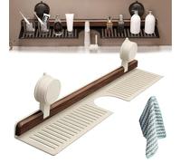 Walnut Suction Cup Bathroom Shelf, Removable Wood Faucet Storage Rack, Wall Mounted Sink Shelf Over Faucet, No Drill, for Bathroom & Kitchen, Storage for Toiletries, Bottles, Space Saver (white,23in)