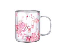 Walopola 1 tasse à café en verre à double paroi en verre à motif de fleurs séchées de 250 ml, tasse à café en verre double couche avec poignées, tasses en verre transparent pour latte, cappuccino