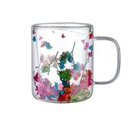 Walopola 1 tasse à café en verre à double paroi en verre à motif de fleurs séchées de 250 ml, tasse à café en verre double couche avec poignées, tasses en verre transparent pour latte, cappuccino