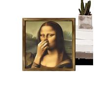 Walopola Lot de 2 affiches de Mona Lisa au nez pincé - 20 x 20 cm - Encadrées amusantes - En bois - Pour appartement, salon, chambre à coucher, dortoir