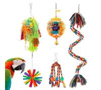 Walopola Lot de 5 à mâcher pour perroquet gris du Gabon, boule en rotin et corde de coton, accessoires colorés pour cage en papier écrasé pour perroquets gris du Gabon, calopsittes et perruches