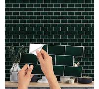 WALPLUS 12 Pièces Carreaux Adhesif Cuisine 15x30 cm Stickers Muraux Cuisine Amovible Carrelage Adhesif Mural Pierre Métro Verte Credence Adhesive pour Cuisine