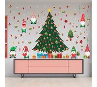 WALPLUS 140x200cm Décorations Combo de Noël Autocollants muraux Joyeux Gnomes autour de l’arbre Art mural Vitrine Affichage Clings Affichage Décalcomanies Vente Dégagement Maison Salon Chambre DIY
