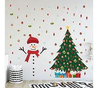 WALPLUS 150x170cm Décorations combo de Noël Autocollants muraux Mignon Bonhomme de neige par l’arbre Art mural Vitrine Clings Décalcomanies Vente Dégagement Maison Salon Chambre DIY