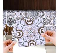 WALPLUS 24 Pièces Carreaux Adhesif Cuisine 15x15 cm Stickers Muraux Cuisine Amovible Carrelage Adhesif Mural Vintage Victorian Marron Credence Adhesive pour Cuisine