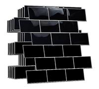 WALPLUS 3D Carrelage Adhesif Mural Cuisine 30.5x15.4 cm Stickers Muraux Cuisine Peler et Coller Carreaux Adhesif Salle de Bain Métro Noir Carreaux Adhesif Cuisine Lot de 20
