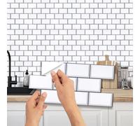 WALPLUS Carrelage Adhesif Mural Cuisine 15x30 cm Autocollant Salle de Bain Peler et Coller Carreaux Adhesif Salle de Bain Métro Blanc Carreaux Adhesif Cuisine Lot de 12