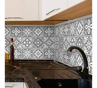 WALPLUS Credence Adhesive pour Cuisine 15x15 cm Carrelage Adhesif Mural Cuisine Peler et Coller Carreaux Adhesif Salle de Bain Amovible Gris Foncé Stickers Muraux Cuisine 24 Pièces