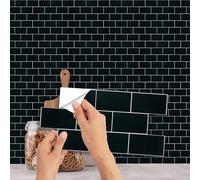 WALPLUS Credence Adhesive Pour Cuisine 15x30cm Dalle PVC Murale Résistant à la Chaleur et à L'eau Carrelage Adhesif Pierre de Marbre Noir Stickers 12 PCS