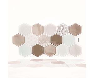 WALPLUS Credence Adhesive pour Cuisine Carrelage Adhesif Mural Cuisine Salle de Bain 3D Stickers Carrelage Auto Adhésif Autocollant Preuve d'huile Imperméable Honey Hexa Brown 12pcs 30.5x15.4cm