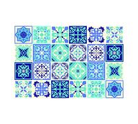 WALPLUS Credence Adhesive pour Cuisine Carrelage Adhesif Mural Salle de Bain Carreaux Adhesif Résistant à la Chaleur Bleu Turquoise Méditerranée 24pcs 15cm(6")